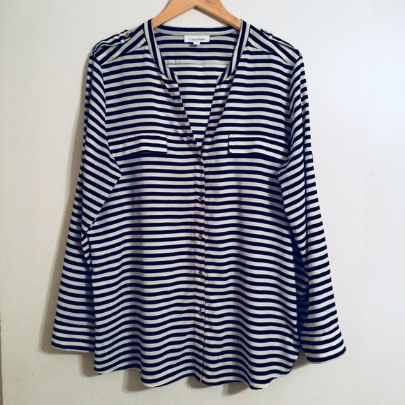 Calvin Klein Tops - Calvin Klein Black White Stripe LongSleeve ShirtXL
